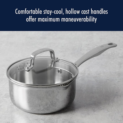Henckels Clad H3 10-Pc Stainless Steel Cookware Set, Oven Safe up to 500°F | Dishwasher Safe, Tri-Ply Clad Construction. Induction Compatible Designed for All Cooktops.6