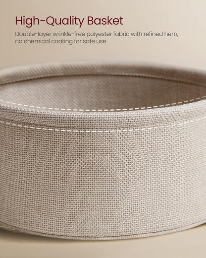 VASAGLE LILEA Collection - Small round Side End Table, Modern Nightstand with Fabric Basket, Matte White and Camel Brown ULET223W106