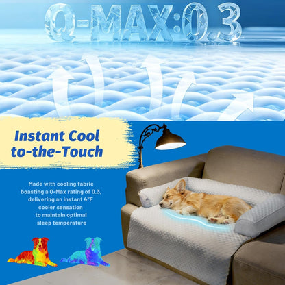WATANIYA PET Cooling Dog Bed, Washable Cooling Mat for Large Dogs with Removable Cover, Self Cooling Couch Cover for Dog, Non-Slip Dog Couch Bed, 41X37 Inch, Blue3