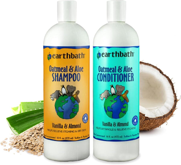 Earthbath, Oatmeal & Aloe Dog Shampoo and Conditioner - Oatmeal Shampoo for Dogs, Itchy, Dry Skin Relief, Dog Wash, Made in USA, Dog Conditioner, Pet Shampoos - Vanilla & Almond, 16 Oz (1 Set)1