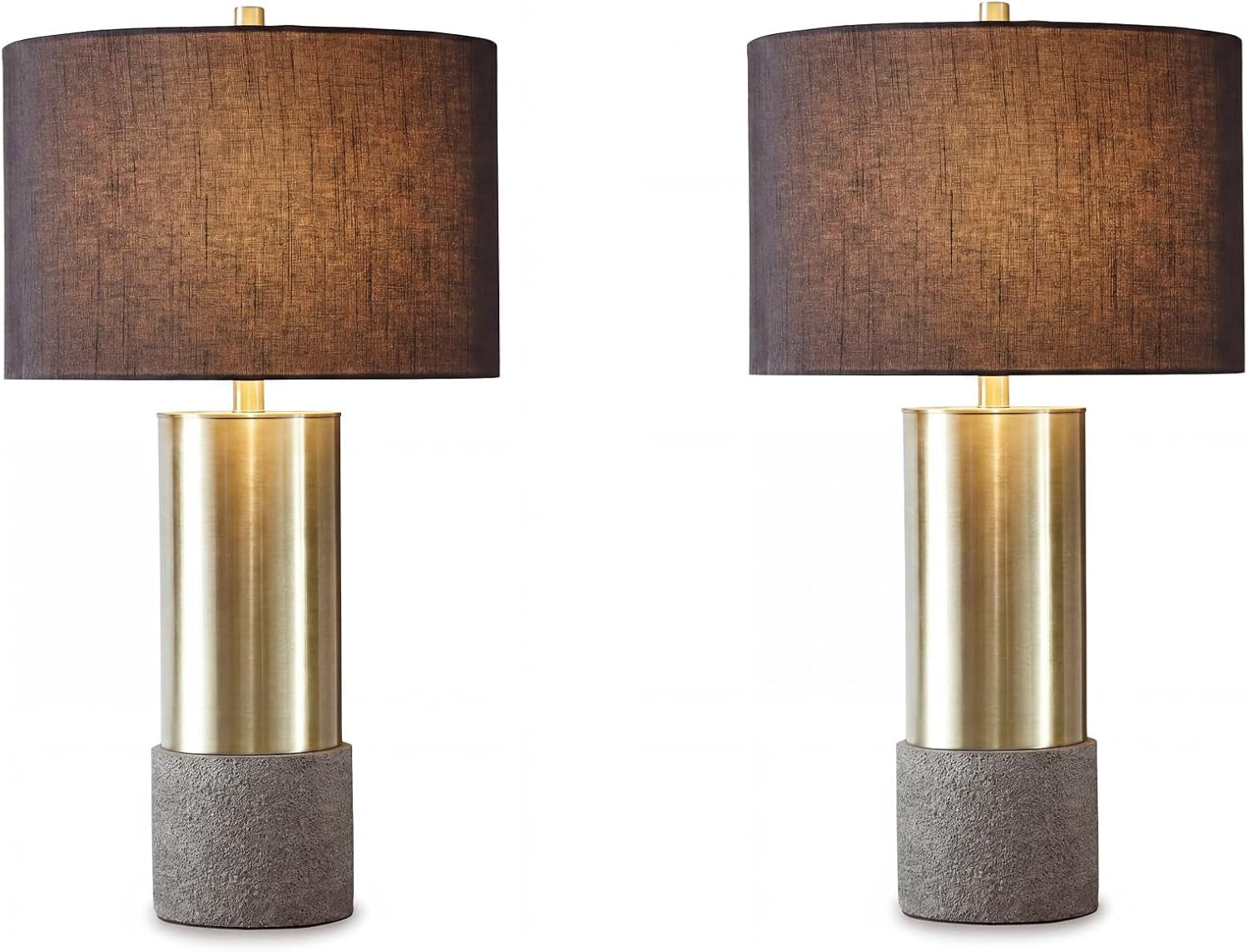 signature-design-by-ashley-jacek-contemporary-table-lamp-set-of-2-textured-faux-concrete-and-brass-finished-metal-black-drum-shade-with-goldtone-foil-interior-living-room-and-bedside-use