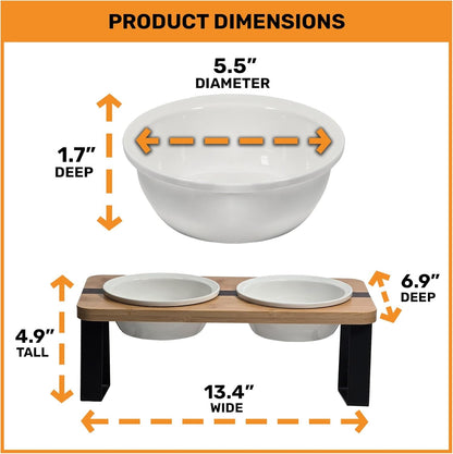 Elevated Cat Bowl Stand for Food and Water – Anti-Vomit Raised Feeding Station with Tilted Stand – Removable round Ceramic Bowls, anti Slip Bamboo Base, Dishes for Cats, Kitten, Small Dogs & Puppies4
