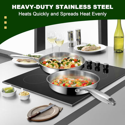 12 Inch Tri-Ply Stainless Steel Frying Pan, Compatible with All Cooktops up to 600℉, Large Frying Pan with Lids, Induction-Ready Skillet, Dishwasher and Oven Safe, Even Heat, 12" Skillet + Lid7