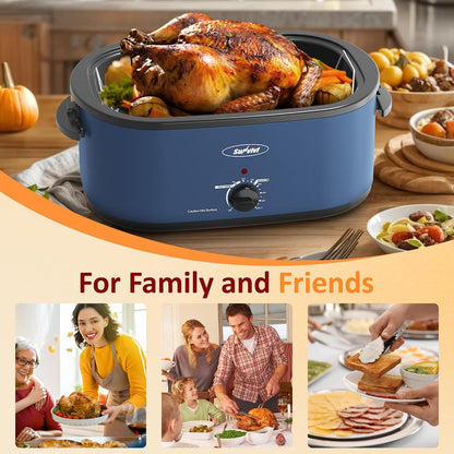 Electric Roaster, 26 Quart Electric Roaster Oven with Glass Lid, Turkey Roaster Oven Buffet with Self-Basting Lid, Removable Pan, Cool-Touch Handles, Blue6