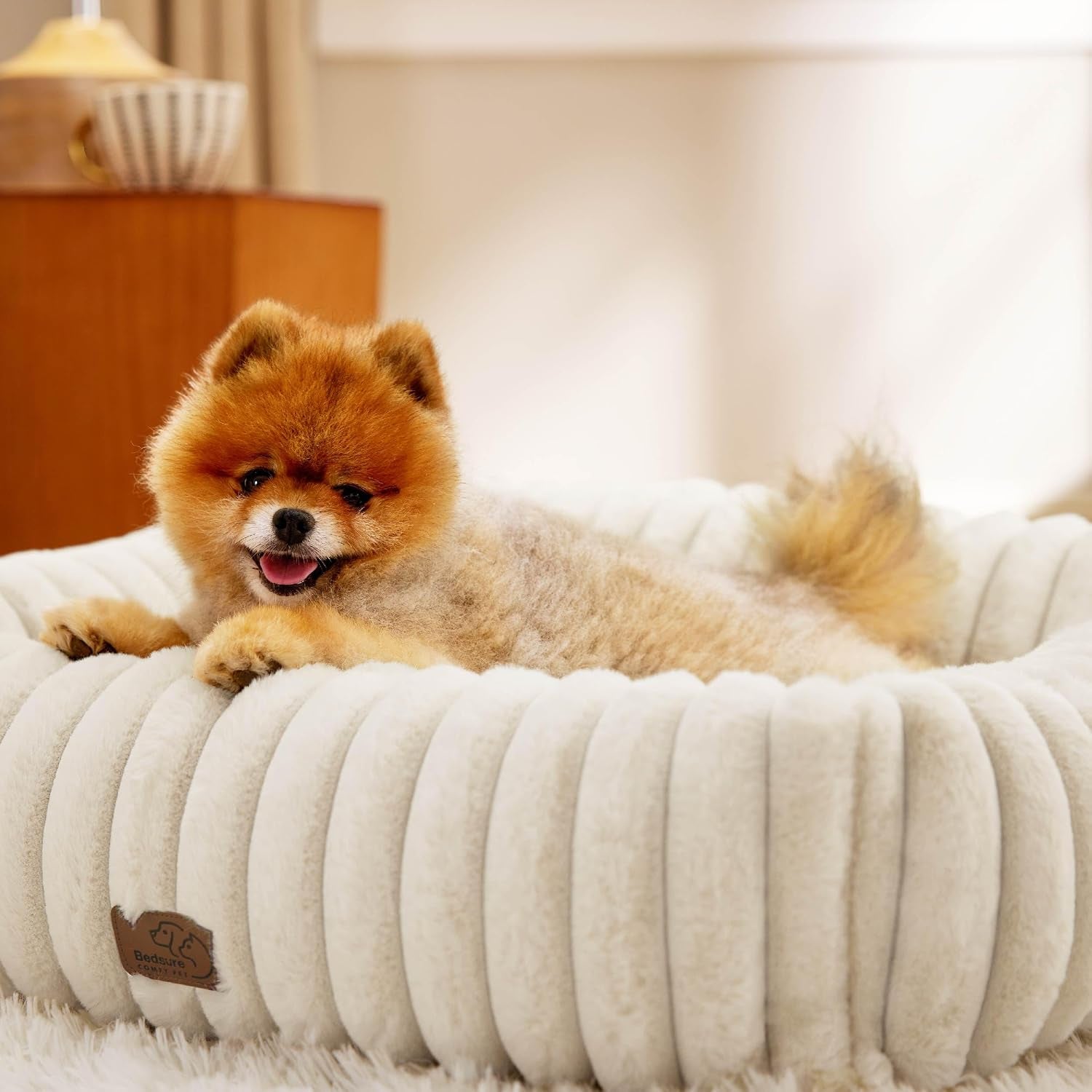 bedsure-comfyfleece™-cute-dog-bed-for-small-medium-dogs-washable-25in-cream-furry-puppy-beds-square-rectangle-orthopedic-corduroy-aesthetic-pet-beds-removable-zipper-cover-non-slip-bottom-up-to-15-lbs