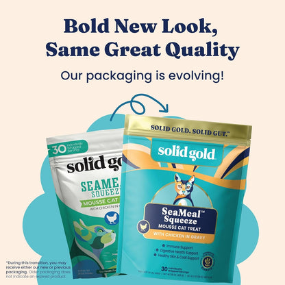 Solid Gold Lickable Cat Treats - Limited Ingredient Chicken Seameal™ Squeezable Healthy Cat Treats for Indoor Cats - Snack & Topper Squeeze Ups for Cats W/Seaweed for Gut & Immune Support - 3Oz/30Ct4