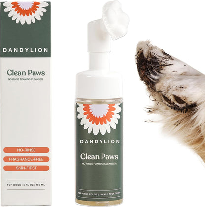 Dog Paw Cleaner, Clean Paws, No Rinse Foam Cleaner with Brush, 5 Fl Oz | Dandylion Dog Paw Washer, Fragrance Free, Ph Balanced, Waterless, Foaming Washer with Silicone Brush, Pet Cleaning Supplies1