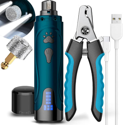 YABIFE Super Quiet Dog Nail Grinder & Clippers Kit with 2 LED Lights, 3 Speeds up to 12,000 RPM, Lower than 30Db Electric Pet Nail Trimmer for Small Medium Large Dogs and Cats1