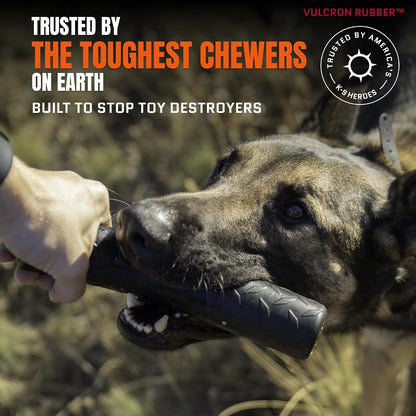 Monster K9 Chew Stick | Virtually Indestructible. Lifetime Guaranteed. | USA Made | VULCRON™ Natural Rubber | Durable, Heavy Duty Tug & Fetch Dog Toy for Aggressive Chewers | Med/Large Breeds, 9X1.75”2