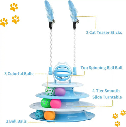 Goosheep Cat Toy Interactive Pet Plaything for Indoor Kitten Interactive Kitty Puzzle Ball with 2 Cat-Tease (Blue)6