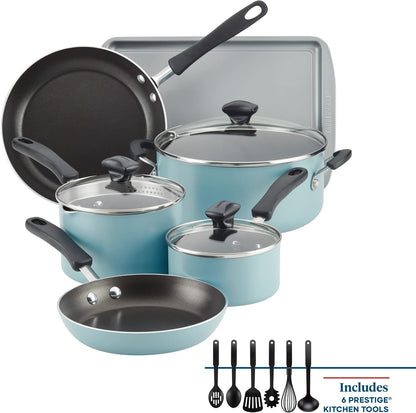 Cookstart Aluminum Diamondmax Nonstick Cookware Set, Kitchen Essentials, 15-Piece, Aqua3