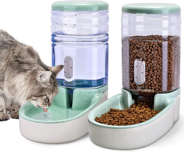 Kacoomi Automatic Dog Cat Feeder and Water Dispenser Gravity Food Feeder and Waterer Set with Pet Food Bowl for Small Medium Dog Puppy Kitten, Large Capacity 1 Gallon X 21