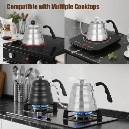 Tea Kettle with Thermometer,Black Gooseneck Coffee Kettle Pot Stovetop,40Oz | Stovetop Tea Kettle,Teapot Pour over Kettle,1200Ml,6 Cup, 1Pack5