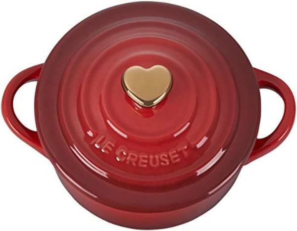 Le Creuset Stoneware Mini round Cocotte, 8Oz., Cerise with Gold Heart Knob2