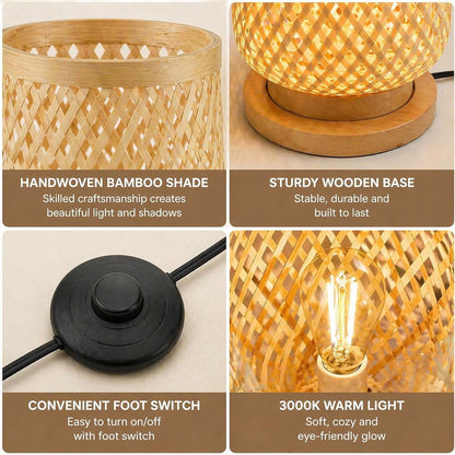 Boho Style Bamboo Woven Floor Lamp for Living Room,36 In,Cozy Decor | Handcrafted Wicker Shade,Unique Shadow Pattern,No Assembly Required,3000K Warm Ambient Lighting,Suit for Bedroom Corner3