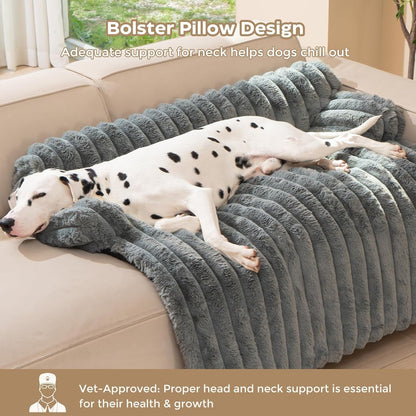 Avont Breathable Dog Couch Mat, Non-Slip Sofa Protector with Soft Plush | Available with Faux Rabbit Fleece and Washable Cover, in M and L, Dark Grey, Light Grey, Brown2
