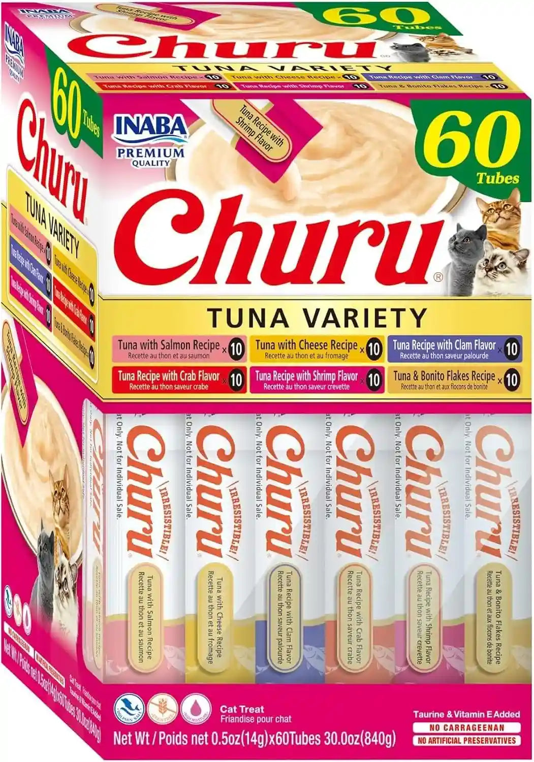 inaba-churu-cat-treats-lickable-squeezable-creamy-puree-cat-treat-with-green-tea-extract-taurine-0-5-ounces-each-tube-40-tubes-tuna-variety-box