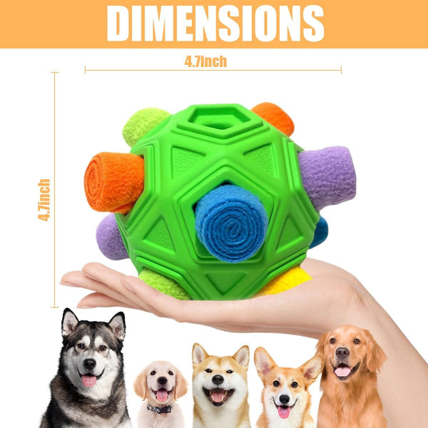 Dog Snuffle Ball-Interactive Puzzle Dog Toys Encourage Natural Foraging Skills Slow Feeder for Training and Stress Relief, Cloth Strip Hiding Food Dog Toys with Squeaky Carrot Toy for Any Size3