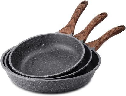 Nonstick Frying Pans, Grey(9.5+11+12.5 Inch) | Swiss Granite Coating, Free of PFOA&PFOS, Compatible with All Stoves Including Induction Cooktops, Easy to Clean1