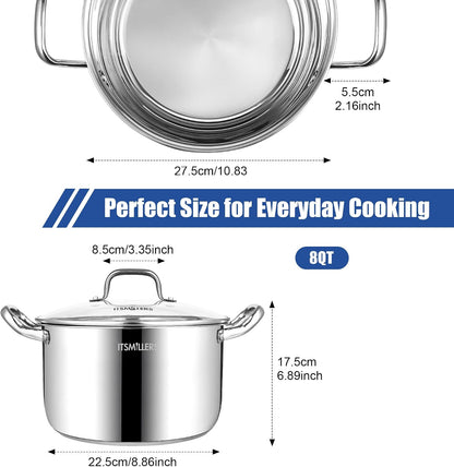 Stainless Steel Stock Pot - 8 Quart, Soup Pot Induction Compatible, Cooking Pot with Riveted Handle, Oven & Dishwasher Safe2