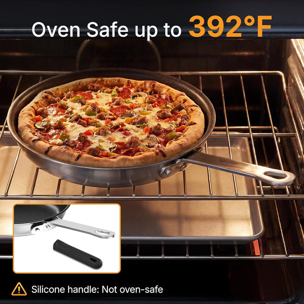 Nonstick Frying Pan, 8 Inch Heavy-Gauge Aluminum Skillet with Ceramic Nonstick Coating & Stainless Steel Base for Induction, Electric, Gas, Oven Safe, Black Hanging Handle | Aluminum Body Even Heating, Steel Handle Silicone Grip, Oven Safe 392°F Sleeve Off, Gas Electric Stovetop6