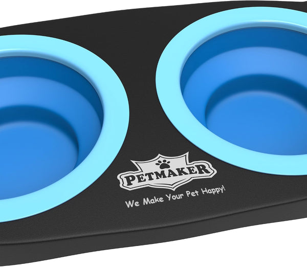Elevated Pet Bowls Collection with Non Slip Stand for Dogs and Cats-Removeable and Collapsible Silicone Feeder for Food and Water- 16 Oz Each by PETMAKER (Pink), Blue5
