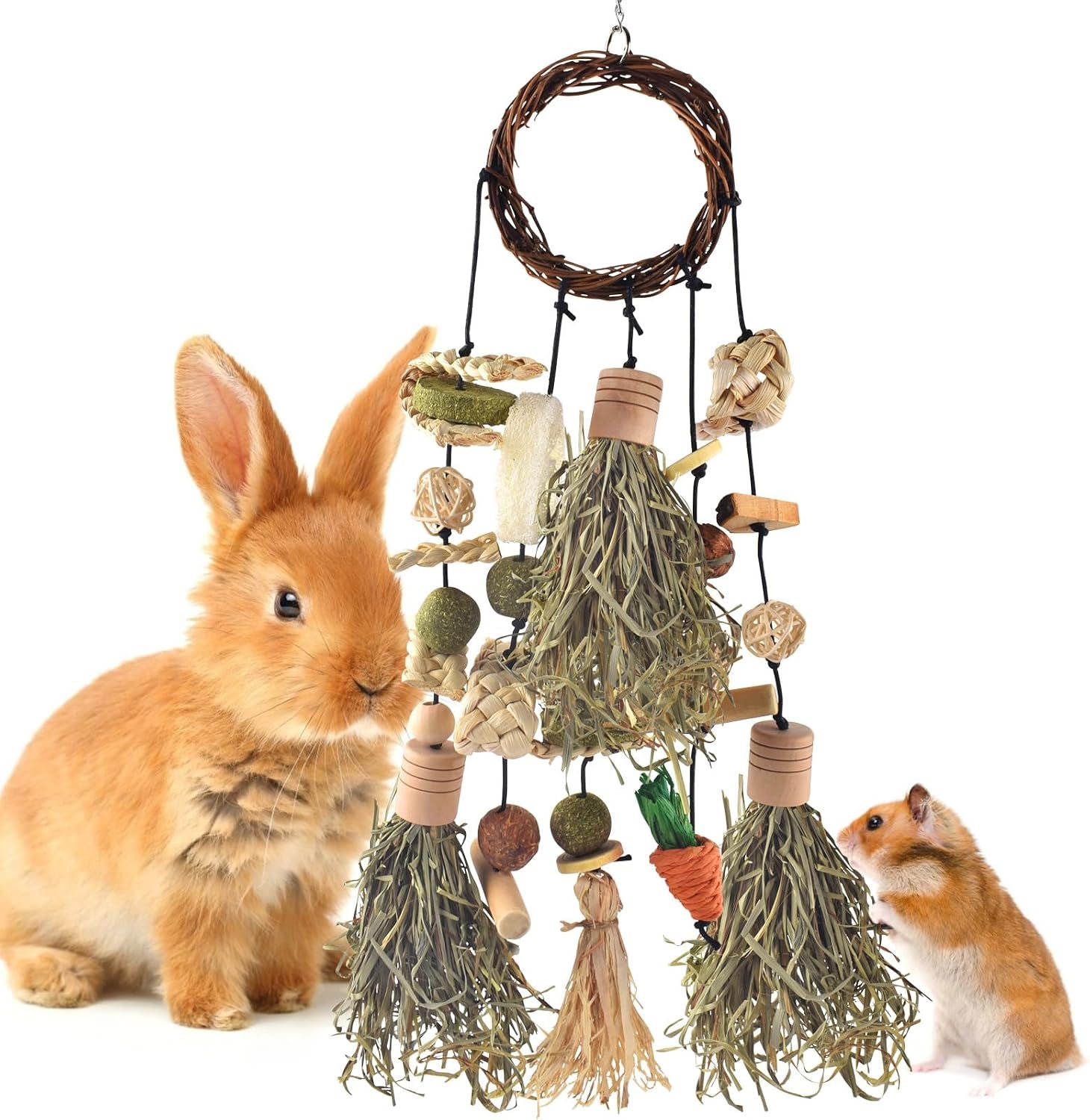 bissap-rabbit-chew-toy-snack-for-small-pet-bunny-cage-hanging-chewing-natural-teeth-grinding-toy-treat-for-guinea-pig-chinchilla-hamster-rat-timothy-hay-vine