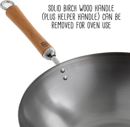 JOYCE CHEN Classic Series 14-Inch Uncoated Carbon Steel Wok Set with Lid and Birch Handles, 4 Pieces6