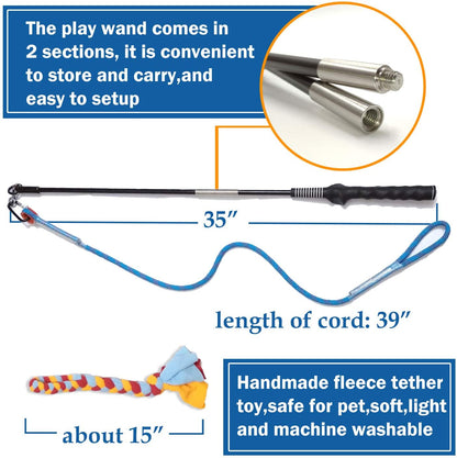 Interactive Flirt Pole Toy for Dogs Chase,Outdoor Exercise,Agility Training | Durable Teaser Wand with Pet Fleece Rope Tether Lure,For Small Medium Large Breeds High Energy Dogs Herding and Tug of War5