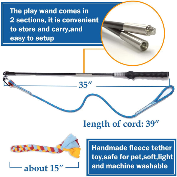 Interactive Flirt Pole Toy for Dogs Chase,Outdoor Exercise,Agility Training | Durable Teaser Wand with Pet Fleece Rope Tether Lure,For Small Medium Large Breeds High Energy Dogs Herding and Tug of War5