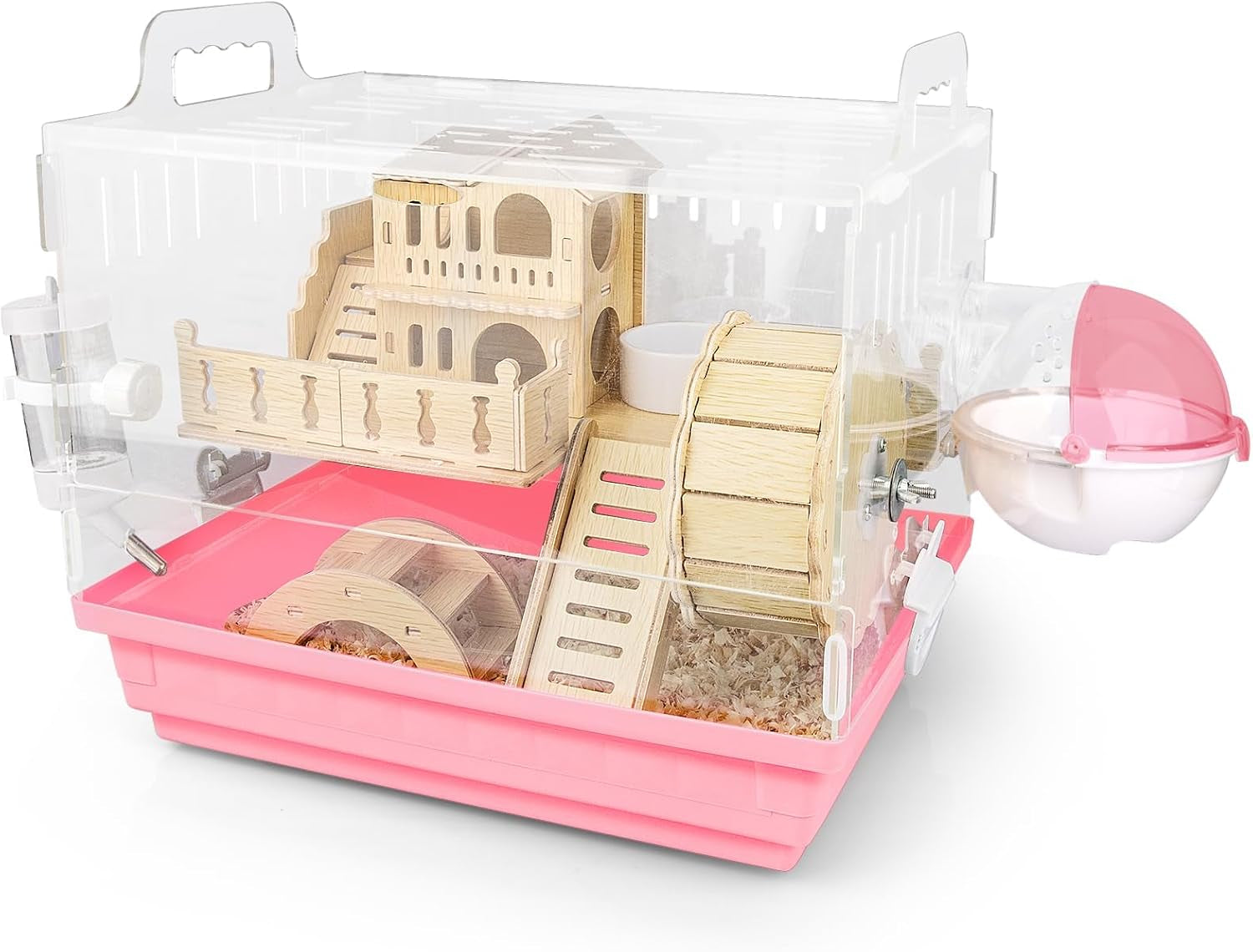 cycodo-8-in-1-acrylic-hamster-cage-2-tier-dwarf-hamster-cage-with-wooden-wheel-hideout-small-hamster-habitat-with-accessories-clear-pet-mice-housegreen-14-l-10-w-11-h