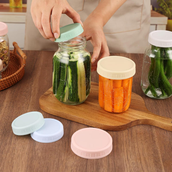 8 Pack Regular Mouth Plastic Mason Jar Lids for Ball, Kerr and More, 70Mm Colored Canning Tops with Silicone Rings, Food Grade & Leak-Proof5