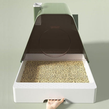 Pet Supplies, Enclosed Cat Litter Box with Lid, Anti-Splash Drawer & Scoop, Pedals(Green)3
