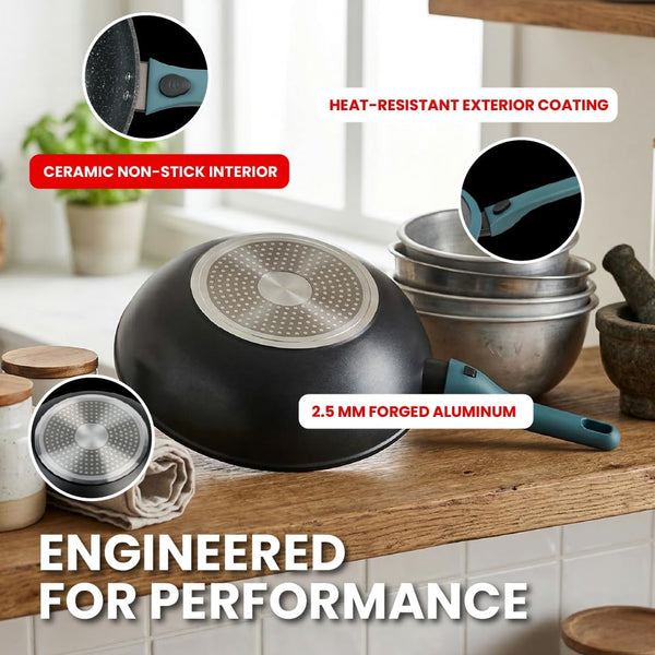 Nonstick Wok Pan with Glass Lid and Detachable Handle, 12.4In | Forged Aluminum Wok with Ceramic Coating, Induction-Ready Base, Removable Handle, and Glass Lid for Everyday Home Cooking.4