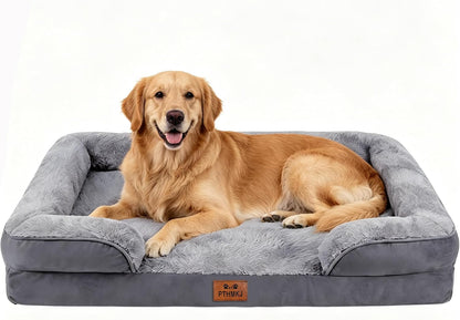 Orthopedic Dog Bed for Medium Dogs - Gel Memory Foam Pet Bed with Waterproof & Washable Cover, Contoured Bolster Design for Dogs & Cats (Grey, 30.0" L X 20.0" W X 6.3" Th)9