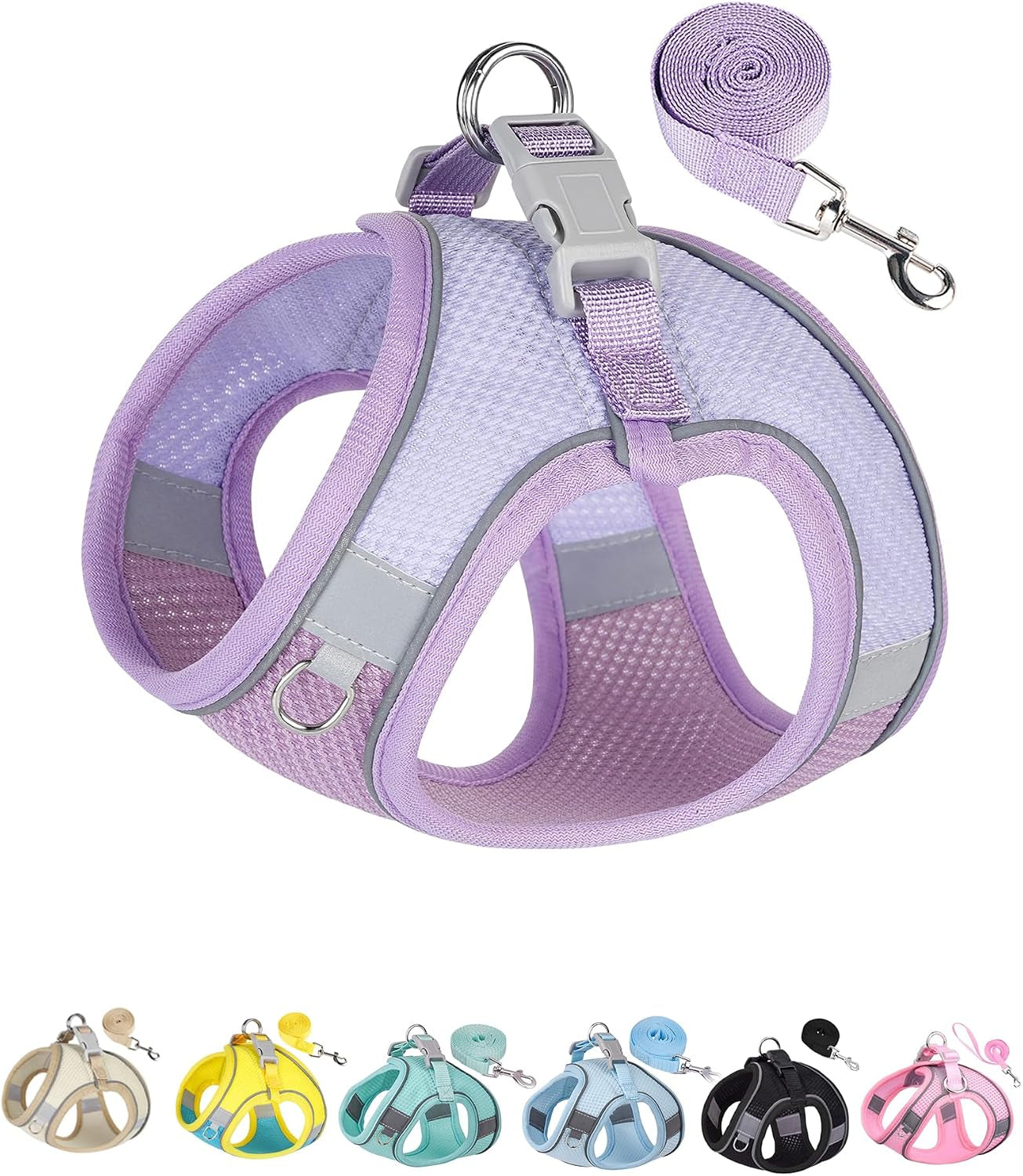 solmoony-dog-harness-for-small-medium-large-dogs-no-pull-puppy-and-leash-set-dogs-step-in-harness-mesh-harness-pink-xs