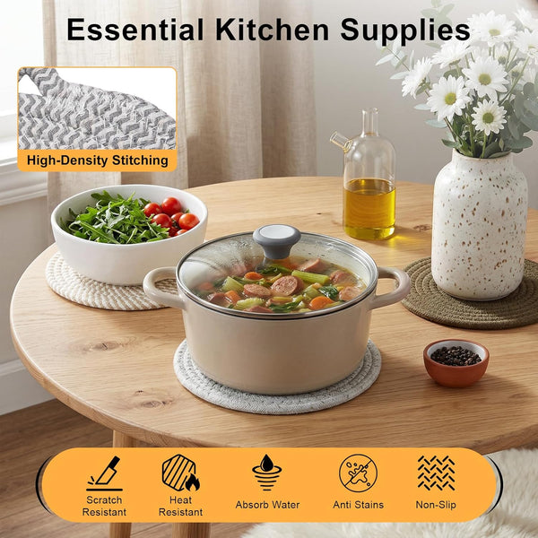 7" Trivets for Hot Dishes, 6 Pack Trivets for Hot Pots and Pans | Cotton Hot Pads for Kitchen Counter and Countertops, Trivets for Quartz Countertops Resist Heat, Scratches & Stains, Gray3