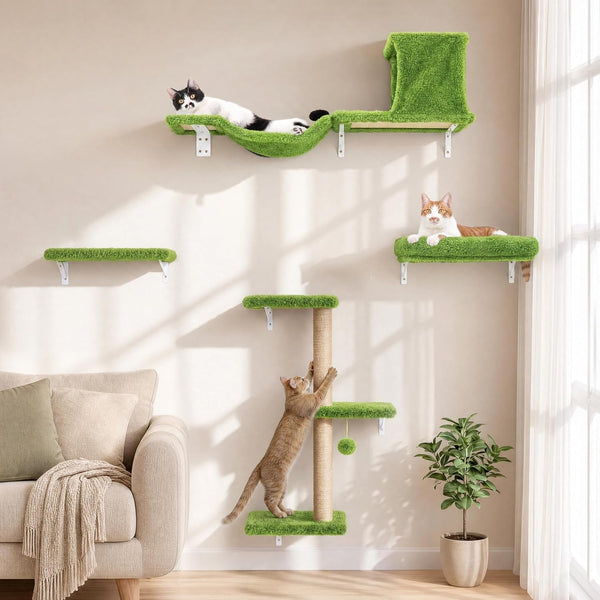 FUKUMARU Cat Wall Shelves, 4 in 1 Set, Beige | Stable & Safe Cat Walls Furniture, Wooden Kitten Climbing Wall with Scratching Post for 16 Inch Drywall10