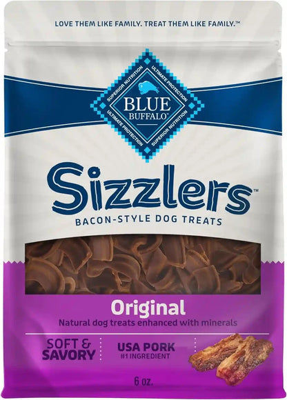 Blue Buffalo Sizzlers Natural Soft Dog Treats, Bacon-Style Soft-Moist Dog Treats with Real USA Pork, Original Flavor, 6-Oz Bag1