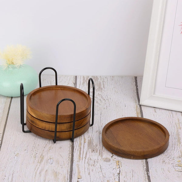 4 Pcs Wood Coasters for Drinks Absorbent, Wooden Coasters with Holder, Drink Coasters for Coffee Table, Absorbent Coaster Set for Table Protection Drink Coasters for Farmhouse, Office, Bar7