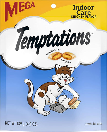Whiskas Temptations Indoor Care Chicken Flavor Cat Treats, 4.9 Oz Pouch, 3 Pack1