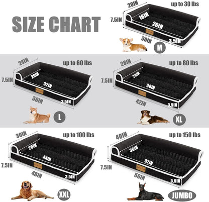 Patas Lague Orthopedic Dog Bed Large Sized Dog 36''X24'', Waterproof Comfortable L Bolster Medium Non-Slip Soft Warm Pet Crate Bed Sleep Sofa Mat with Removable Washable Cover Black6
