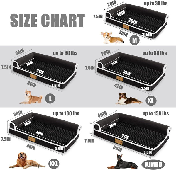Patas Lague Orthopedic Dog Bed Large Sized Dog 36''X24'', Waterproof Comfortable L Bolster Medium Non-Slip Soft Warm Pet Crate Bed Sleep Sofa Mat with Removable Washable Cover Black6