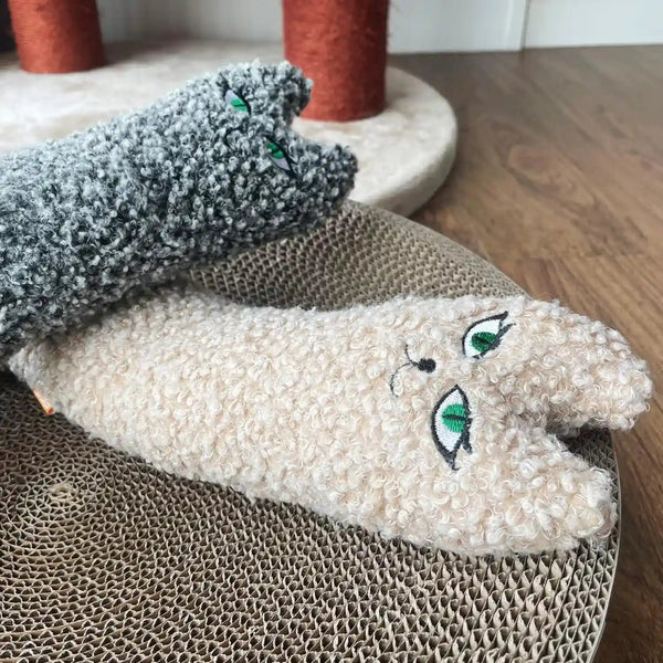 Ttcat 14.6 Inch Large Curly Plush Pillow Cat Kicker Toy with Catnip Silvervine Powder, Soft Stuffed Cat Chew Toy with Tail, Interactive Toy for Indoor Cats and Kittens(Grey).6