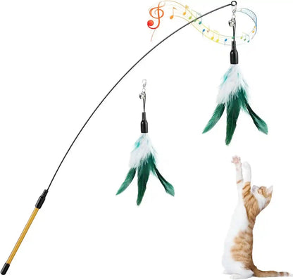 Pawaboo Feather Teaser Cat Toy - Interactive Wand with Extra Long 34.5" Wand and Small Bell, Fun Exerciser Playing Toy for Kittens or Cats, Brown Feather12