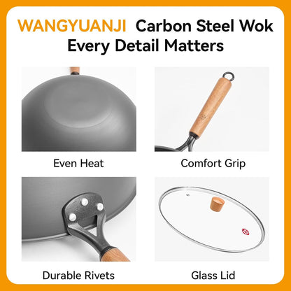 Carbon Steel Wok Pan - 12.6 Inch Flat Bottom Wok, Premium Stir Fry Pan, Uncoated Iron Woks for Induction Cookware and Gas Stoves6