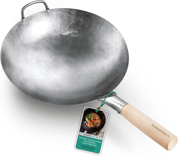 Round Bottom 14-Inch Traditional Carbon Steel Wok Pan - Authentic Hand Hammered Woks and Stir Fry Pans - Pow Wok with No Chemical Coating1