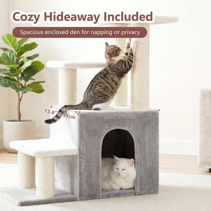 Heybly Cat Scratching Post, Pet Steps for Indoor Cats and Dogs, HSP002SWWH | Small Cat Tree with Cat Condo, Pet Stairs with Full Wrapped Sisal Posts & Soft Plush Fabric, Light Gray & White4