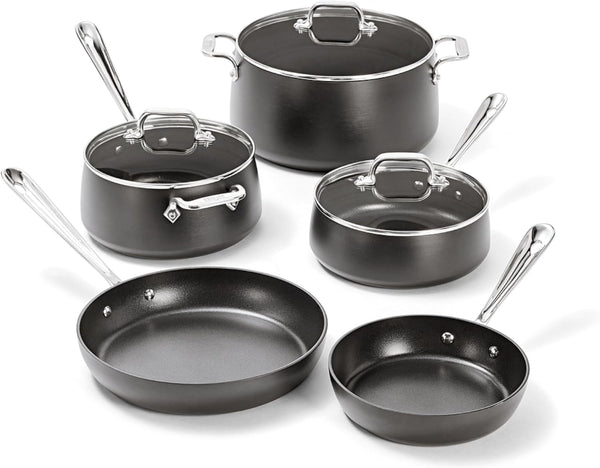 All-Clad HA1 Hard Anodized Nonstick (8-Piece) Pots and Pans Set Non Stick Cookware Sets, Oven Broiler Safe 500F, Black1