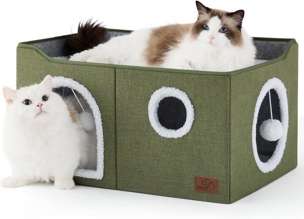 Bedsure Cat House Bed for Indoor Cats with Fluffy Ball and Scratch Pad,Grey | 16.5X16.5X13 In,Large Cat Cave for Multiple Pets,Foldable Cat Hideway Cube for Sleeping Kitten22